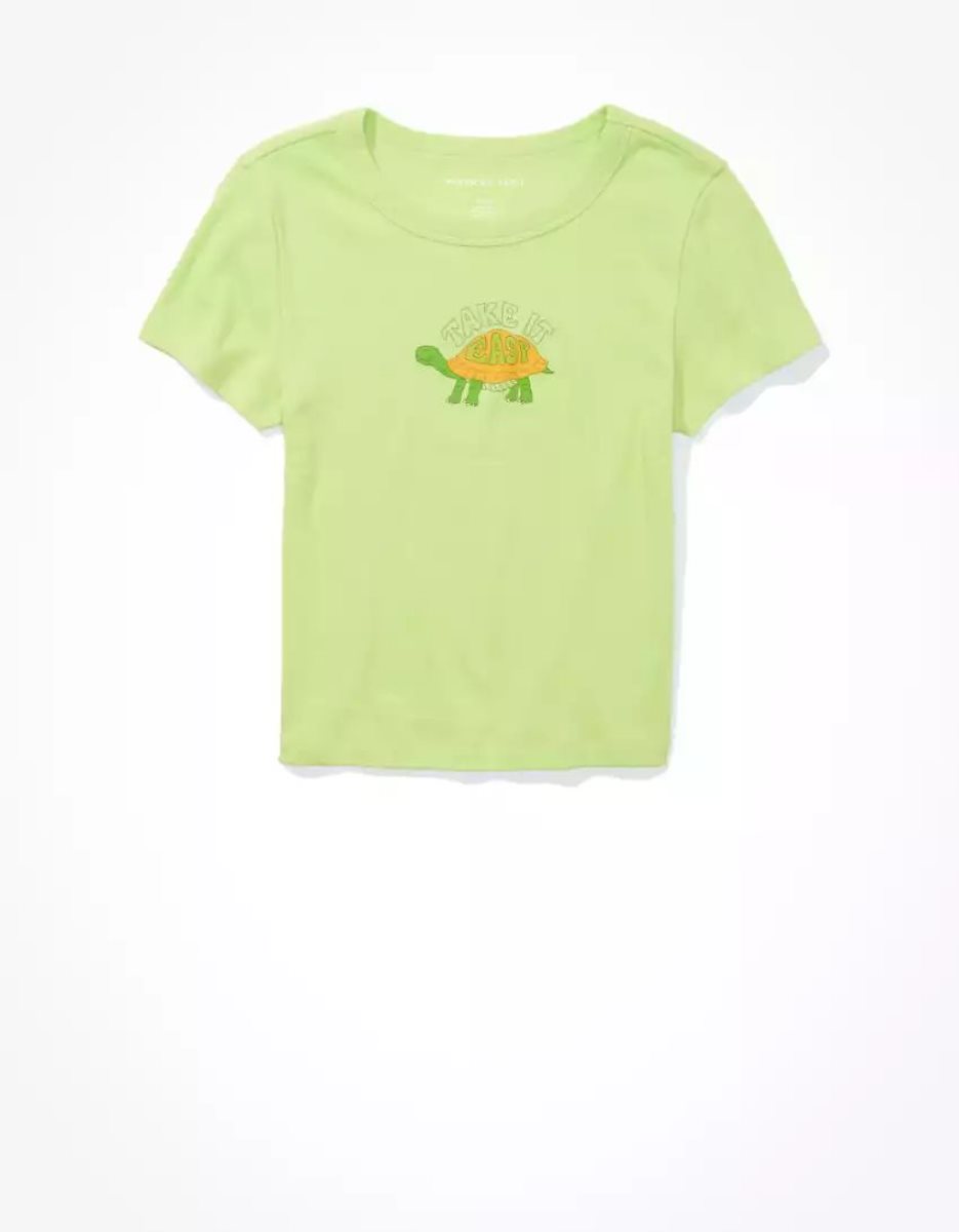 T Shirts American Eagle AE Hey Baby Tee Vert Clair Femme | GHJ-62136445